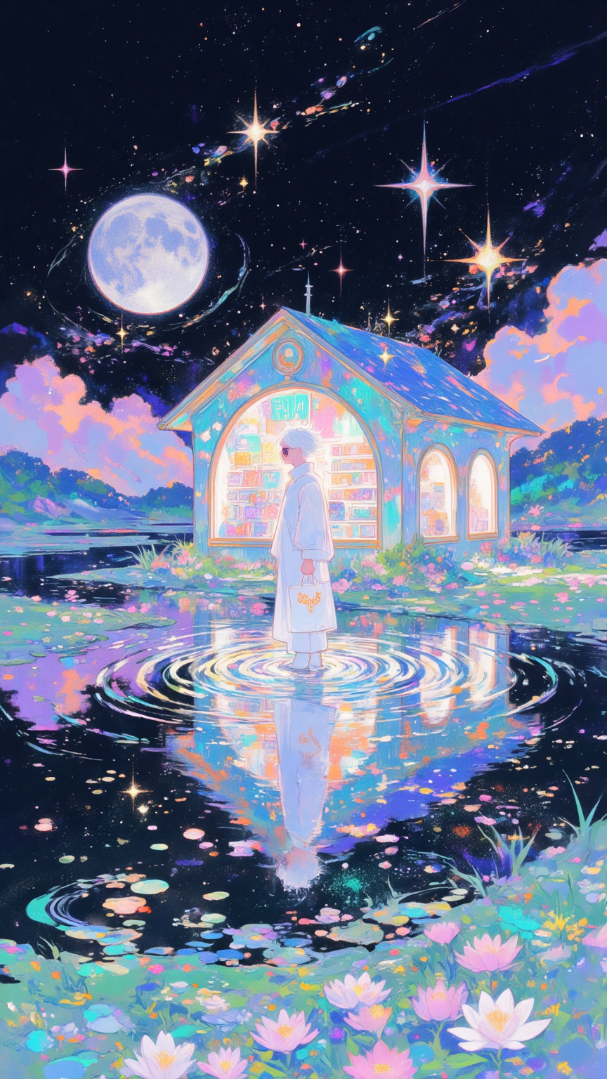 梦幻海洋中的白发少年与鲸鱼