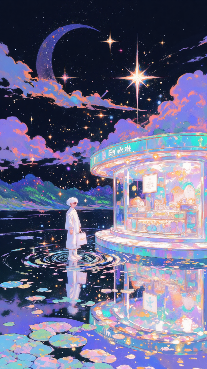 梦幻海洋中的白发少年与鲸鱼