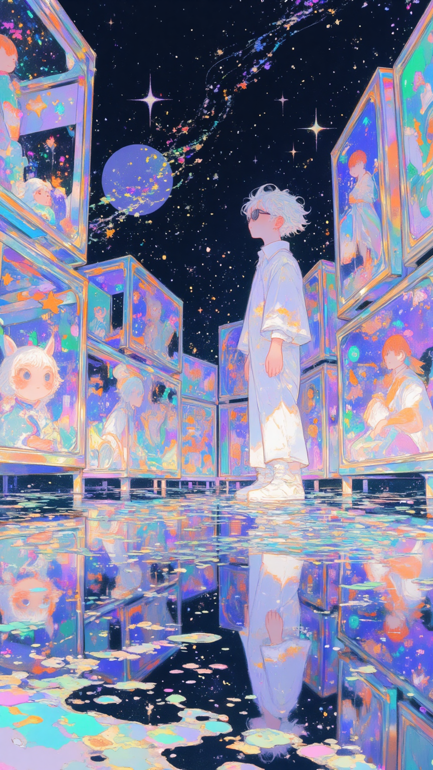 梦幻海洋中的白发少年与鲸鱼