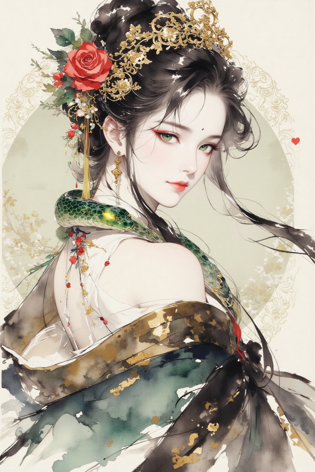 古典华丽风的水墨美人肖像