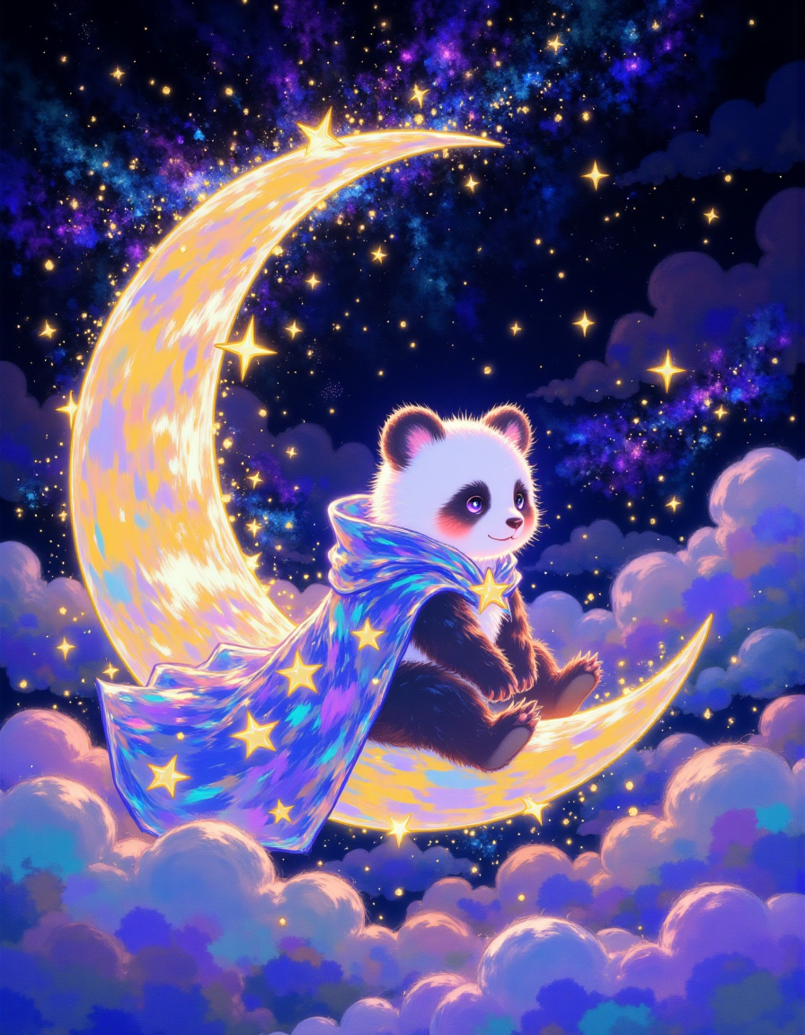 星空中骑月而眠的熊猫