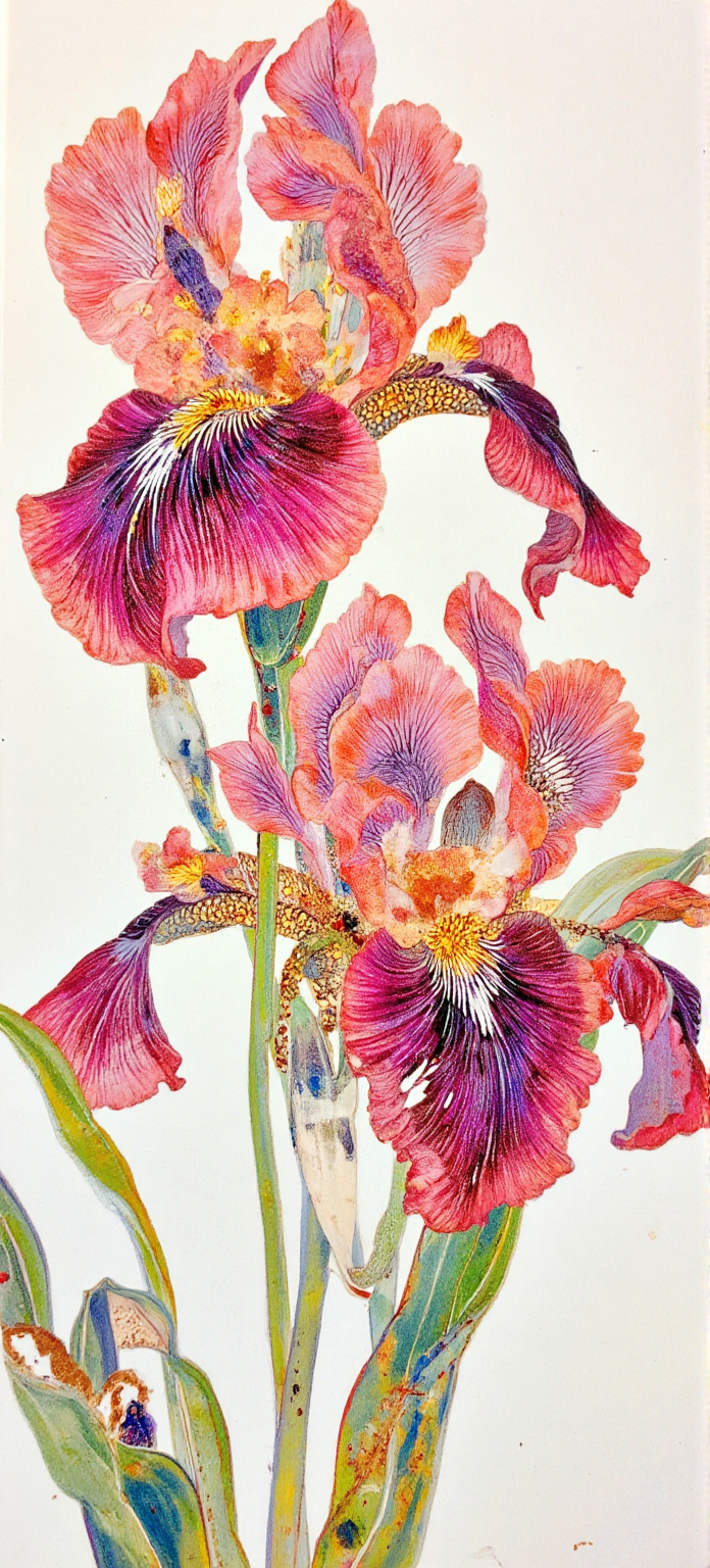 粉紫色鸢尾花植物插画