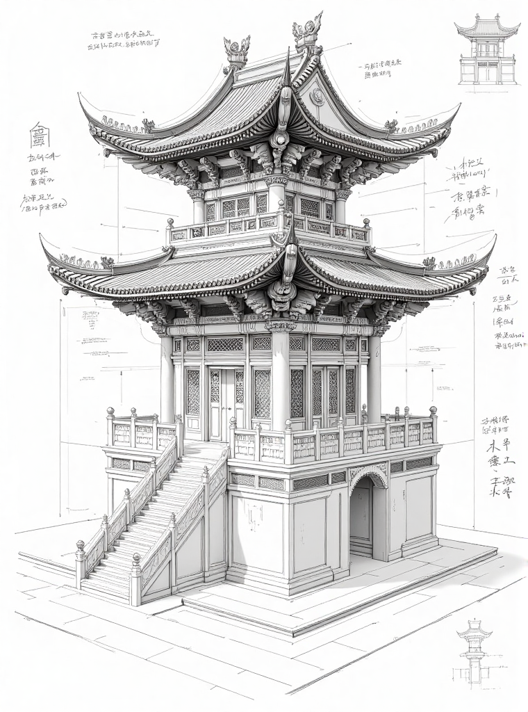 中国传统古建筑楼阁结构设计图