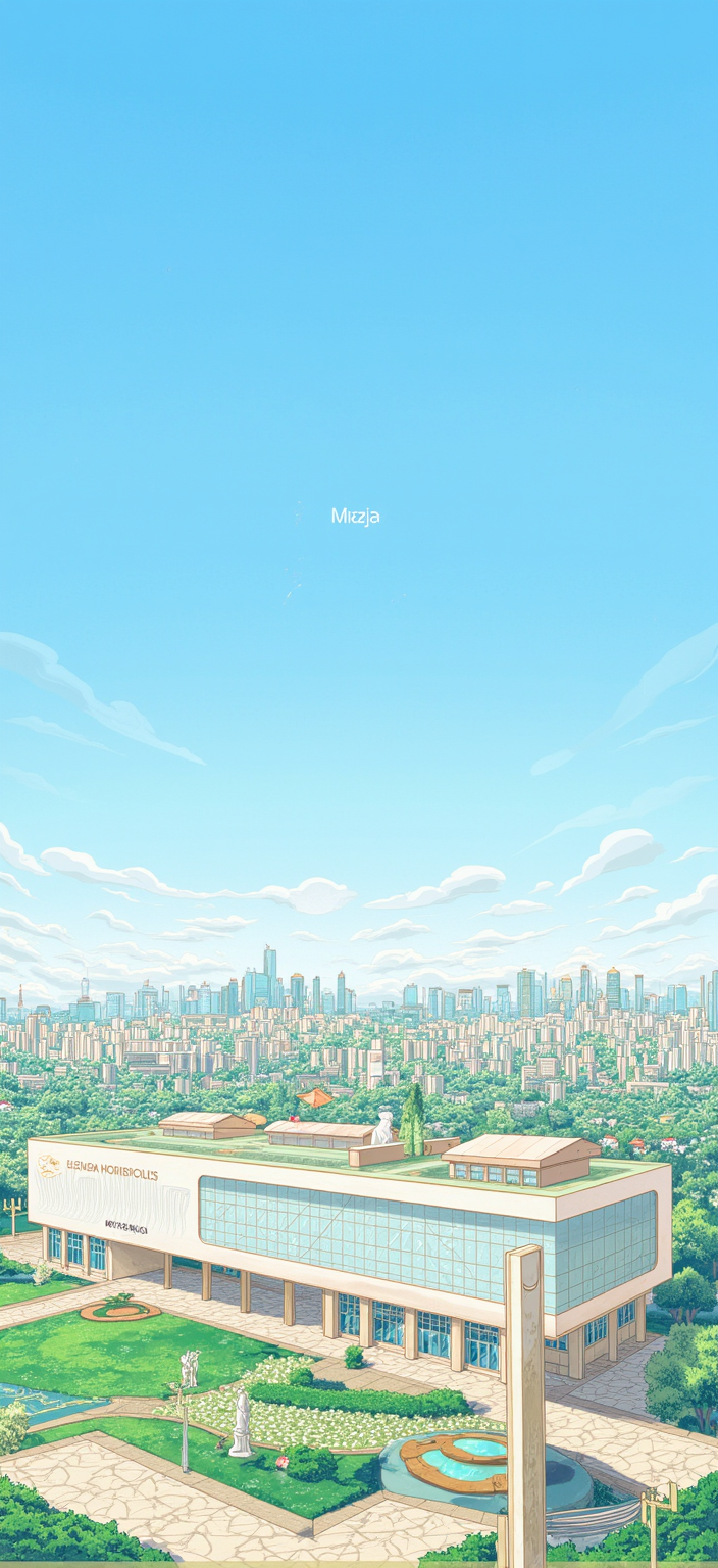 晴空下的城市校园建筑全景