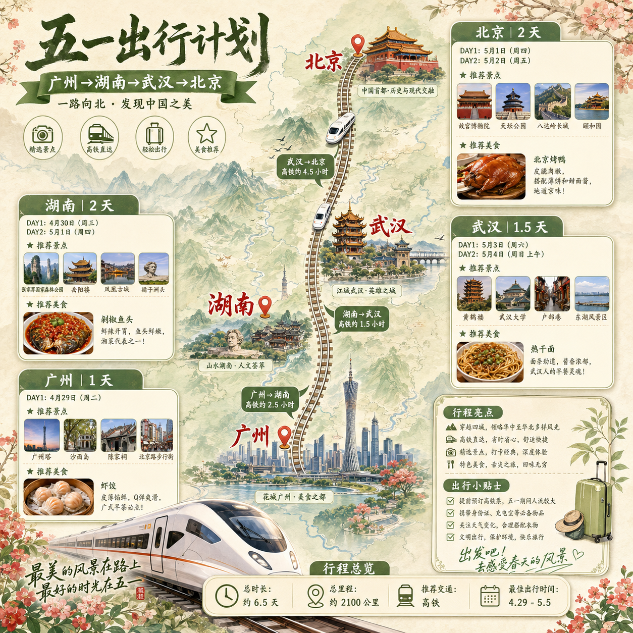 五一高铁旅行路线海报