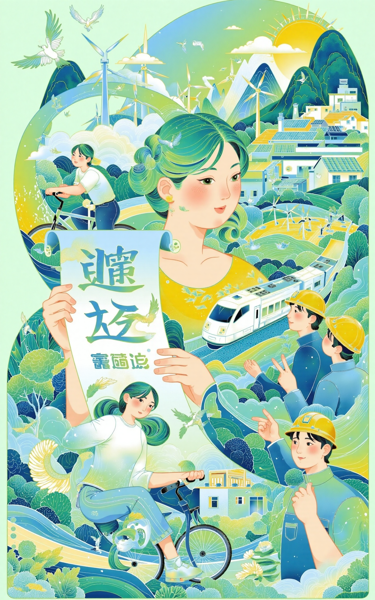 绿色低碳出行的生态城市宣传海报
