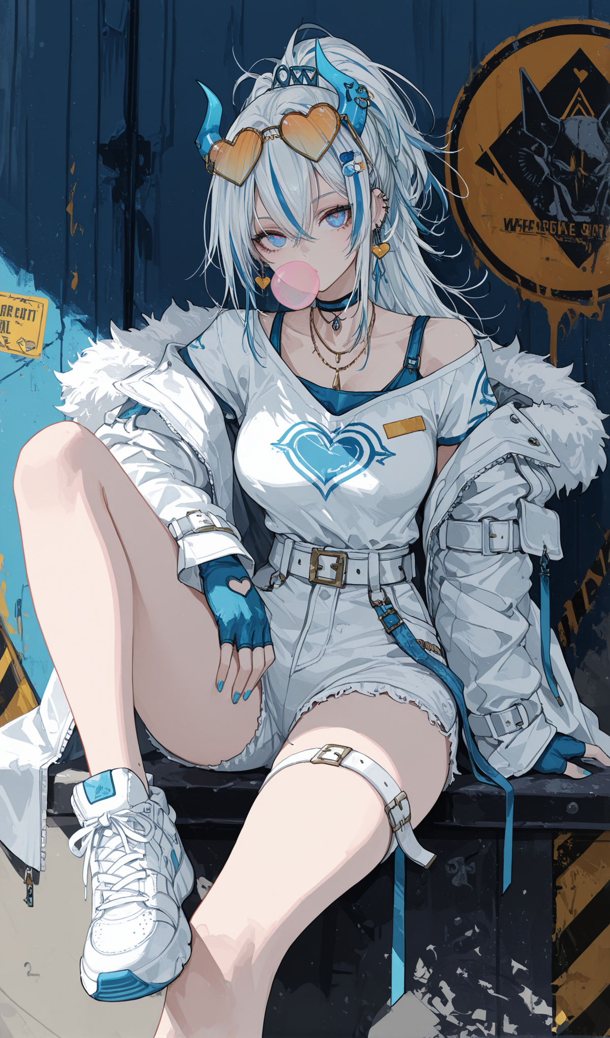 蓝白配色的潮酷二次元少女