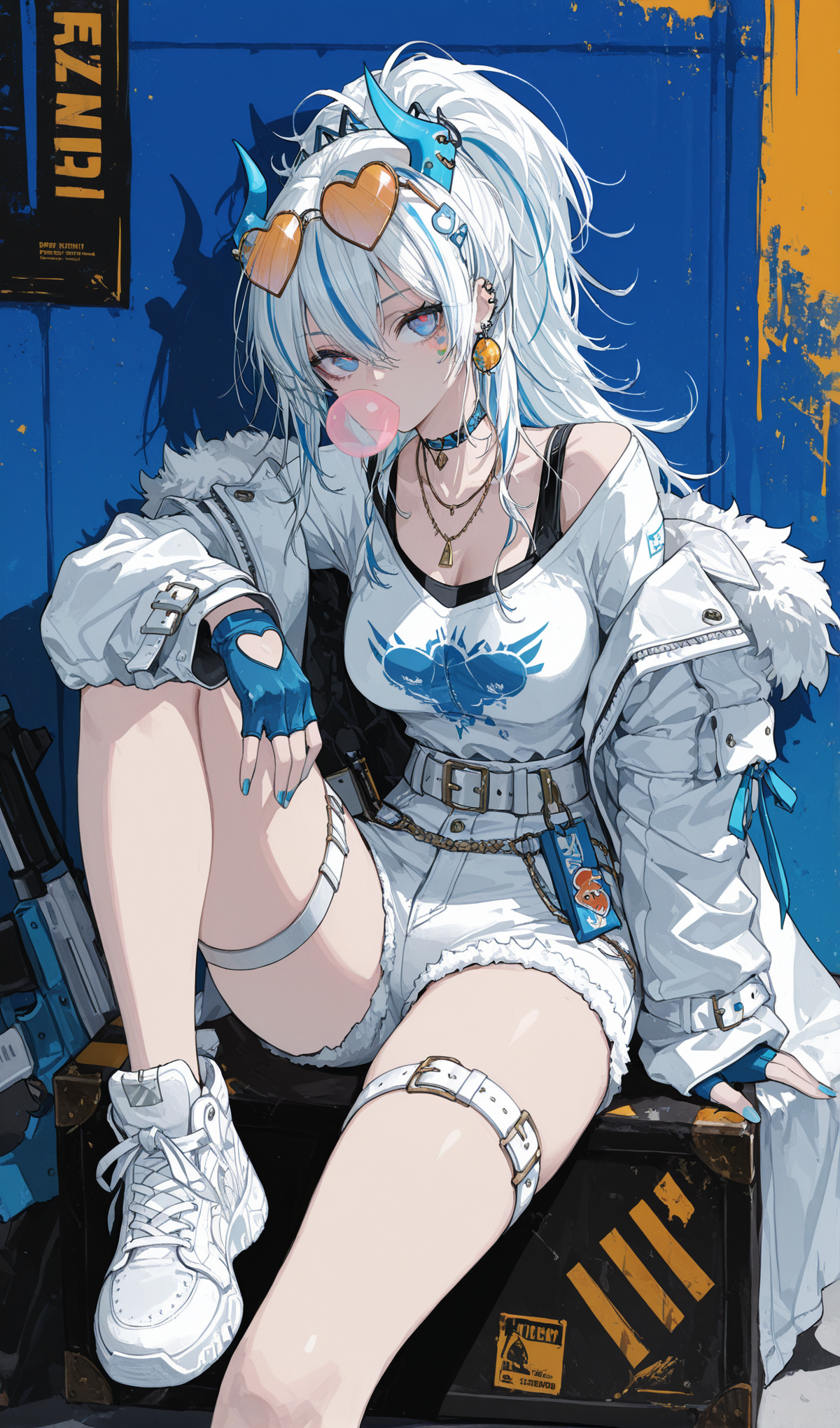 蓝白配色的潮酷二次元少女