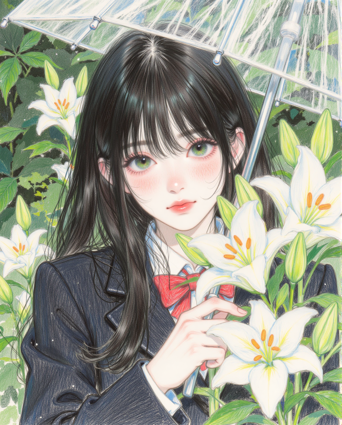 少女 百合 下雨天 情绪插画头像