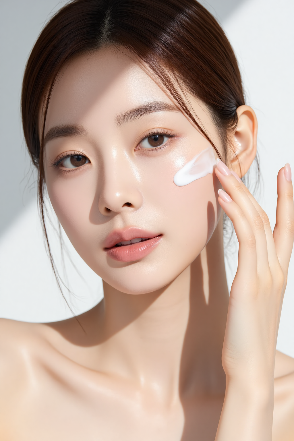 涂面霜的美妆模特