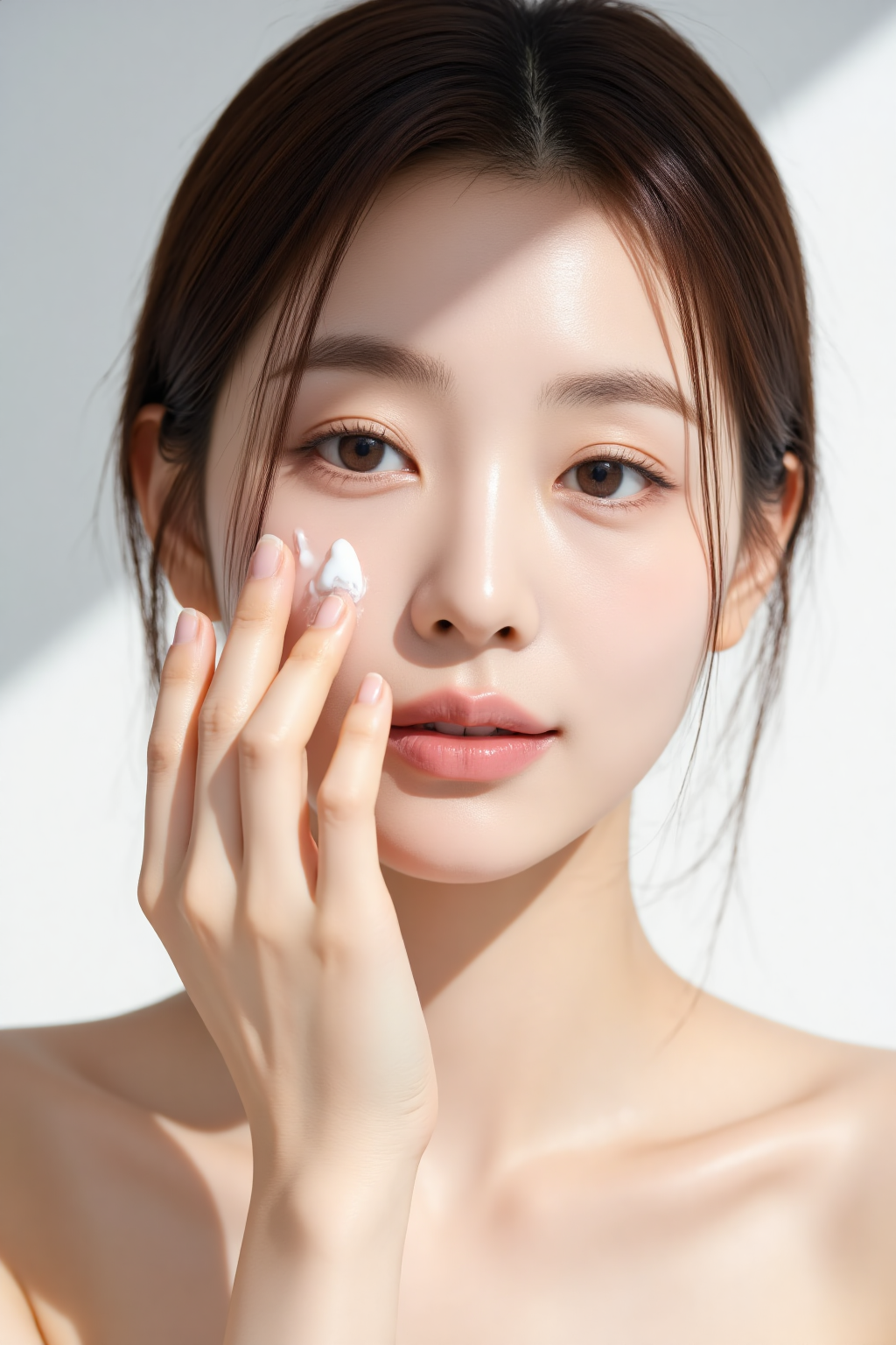 涂面霜的美妆模特