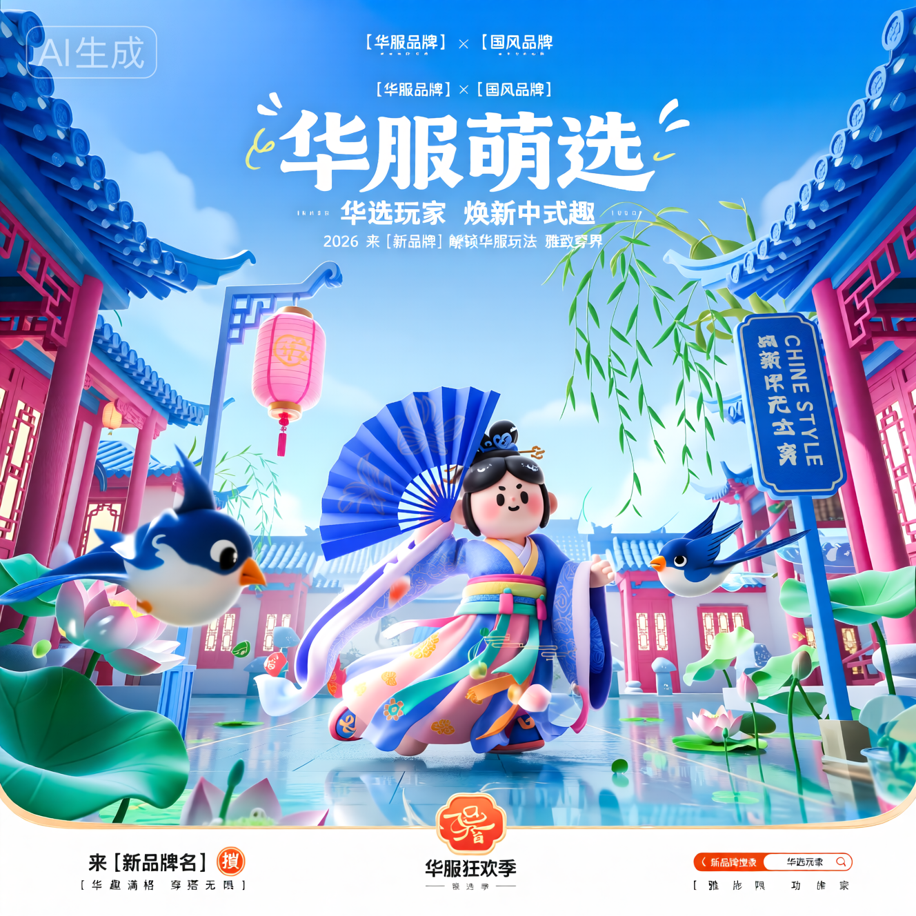 3D卡通古风服装