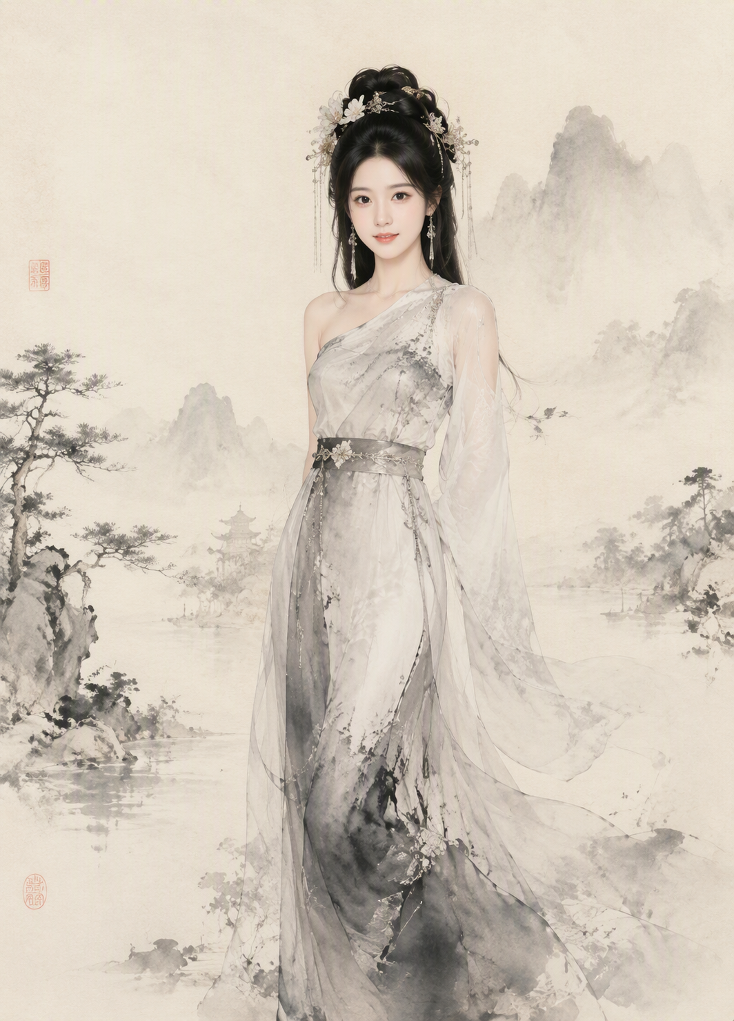 水墨画美女