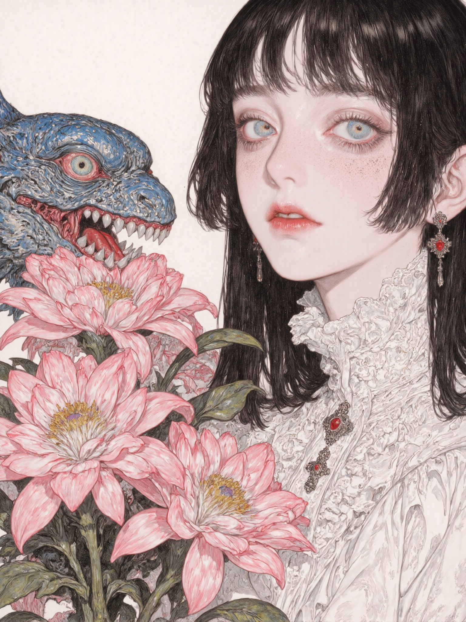 花影中的复古少女肖像