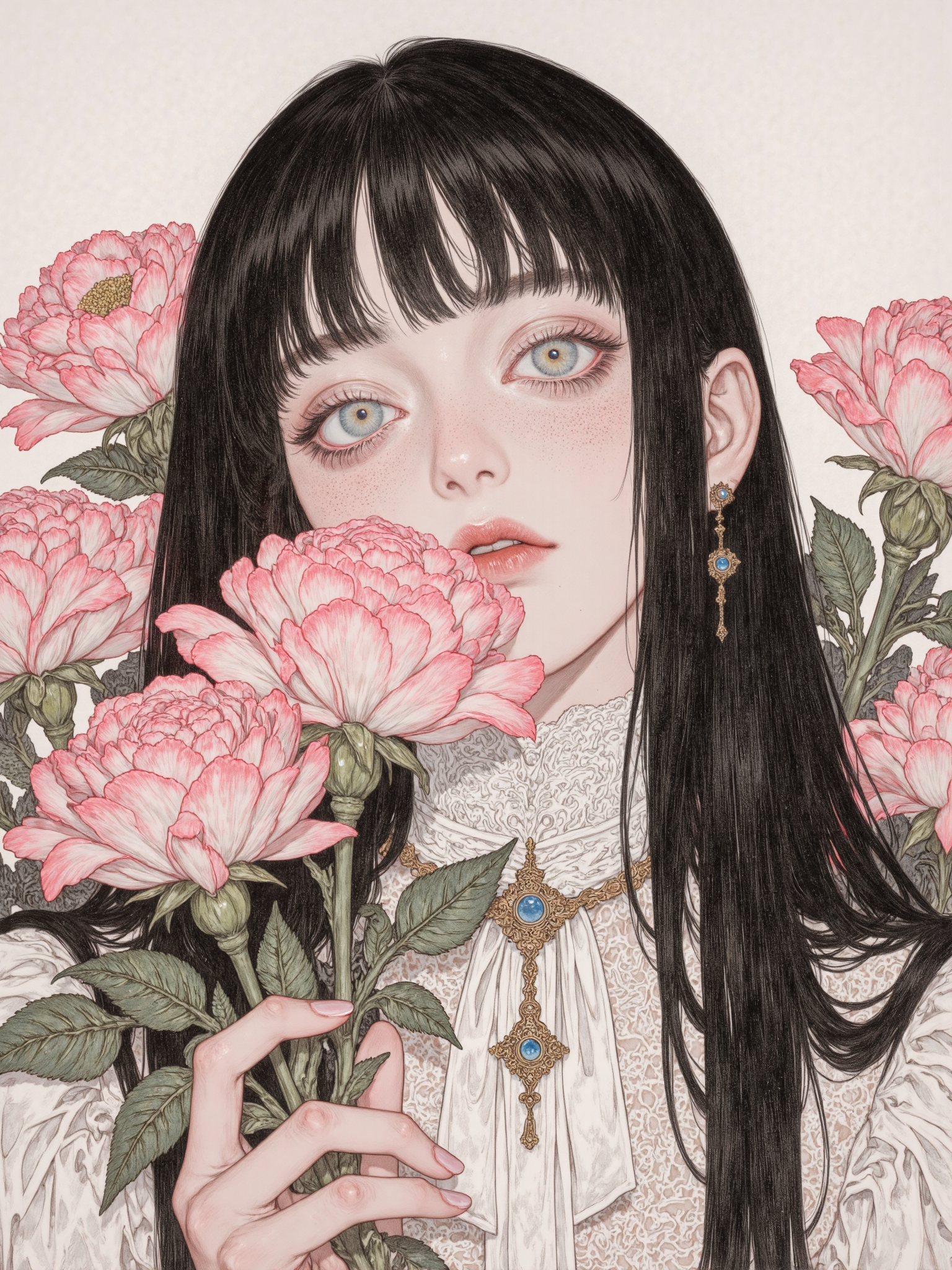 花影中的复古少女肖像
