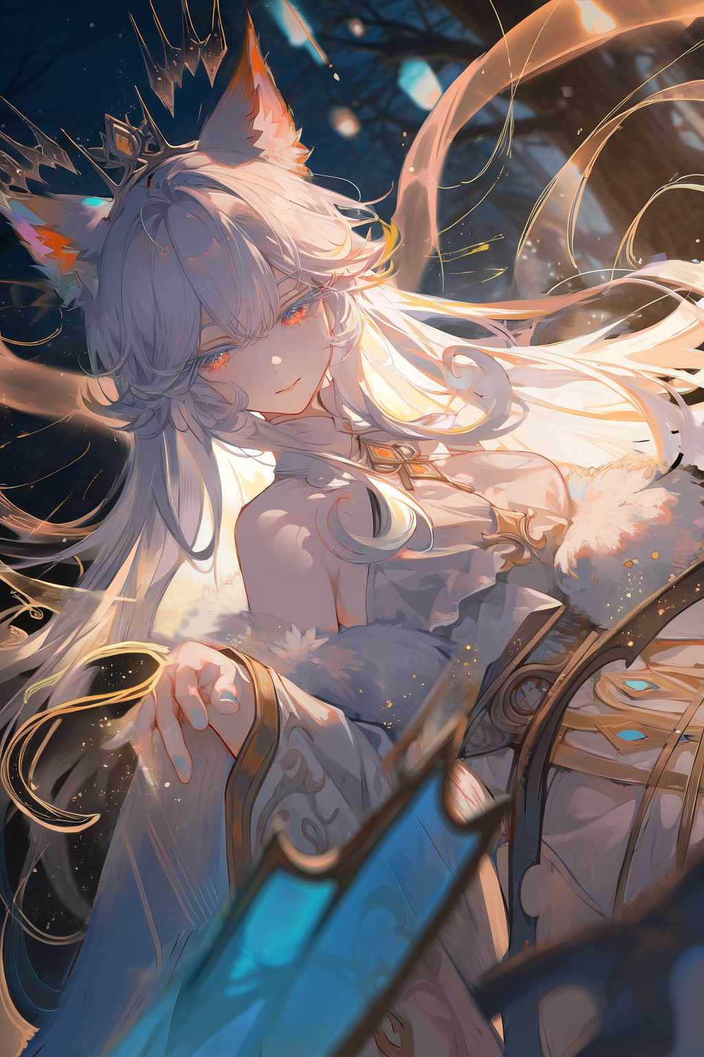 月光下的银发狐耳少女