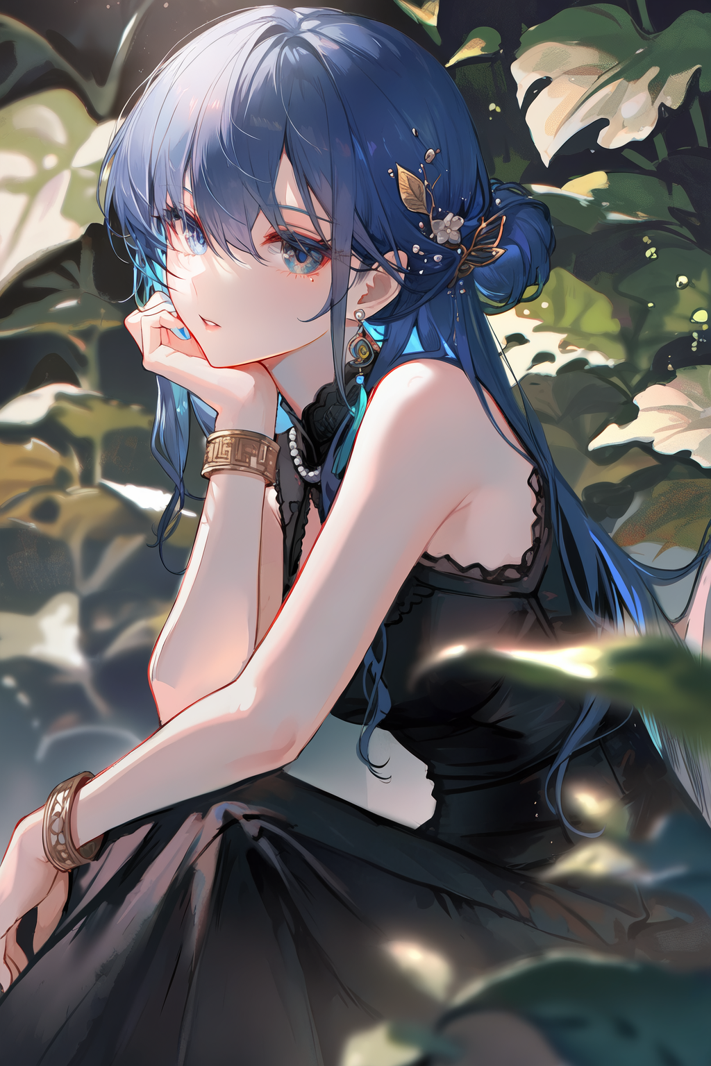 窗边静坐的蓝发少女