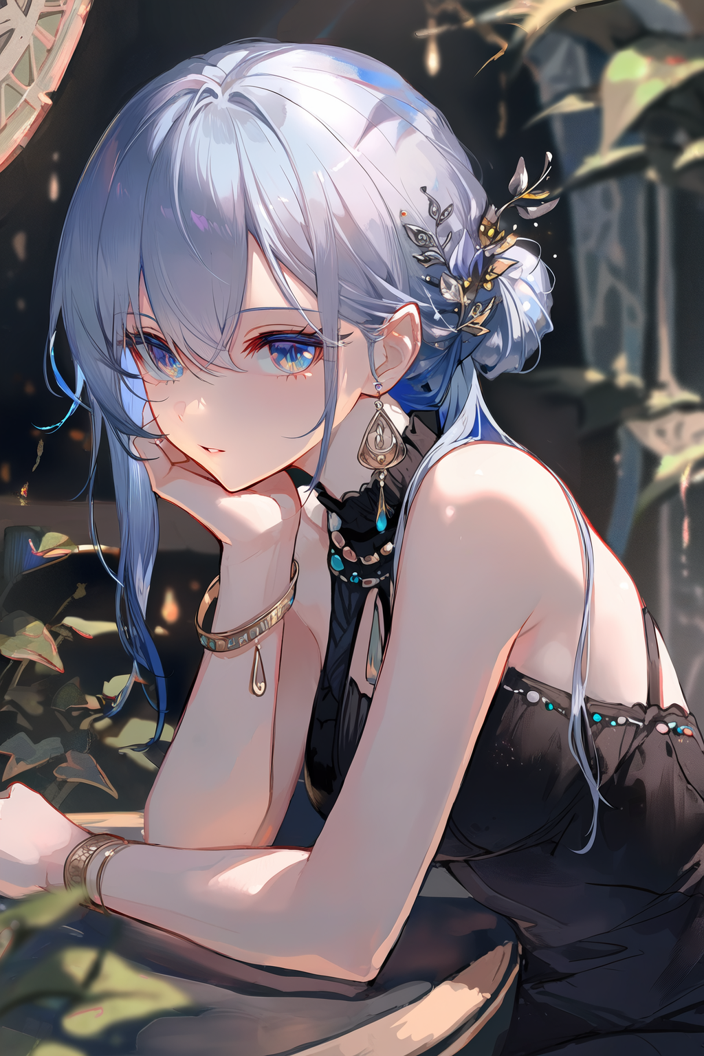 窗边静坐的蓝发少女