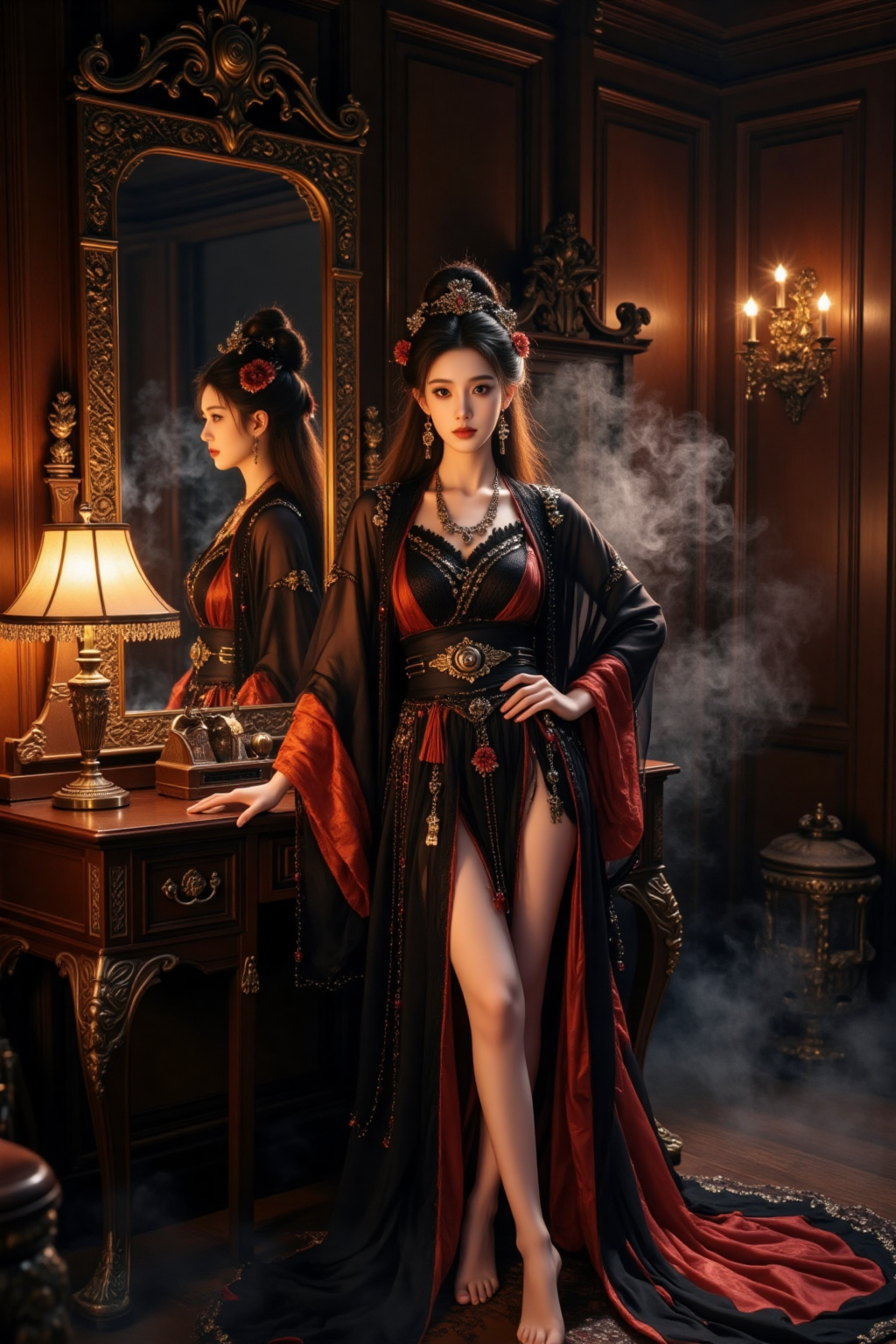 暗调宫廷风华服女性肖像