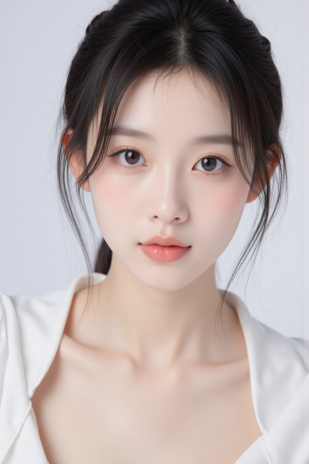 白衬衫女子的简约人像特写