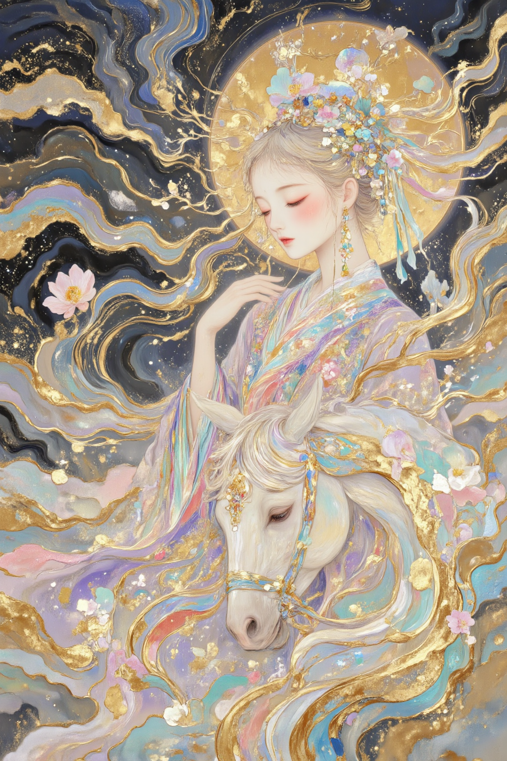 梦幻花冠与白马的金色幻境