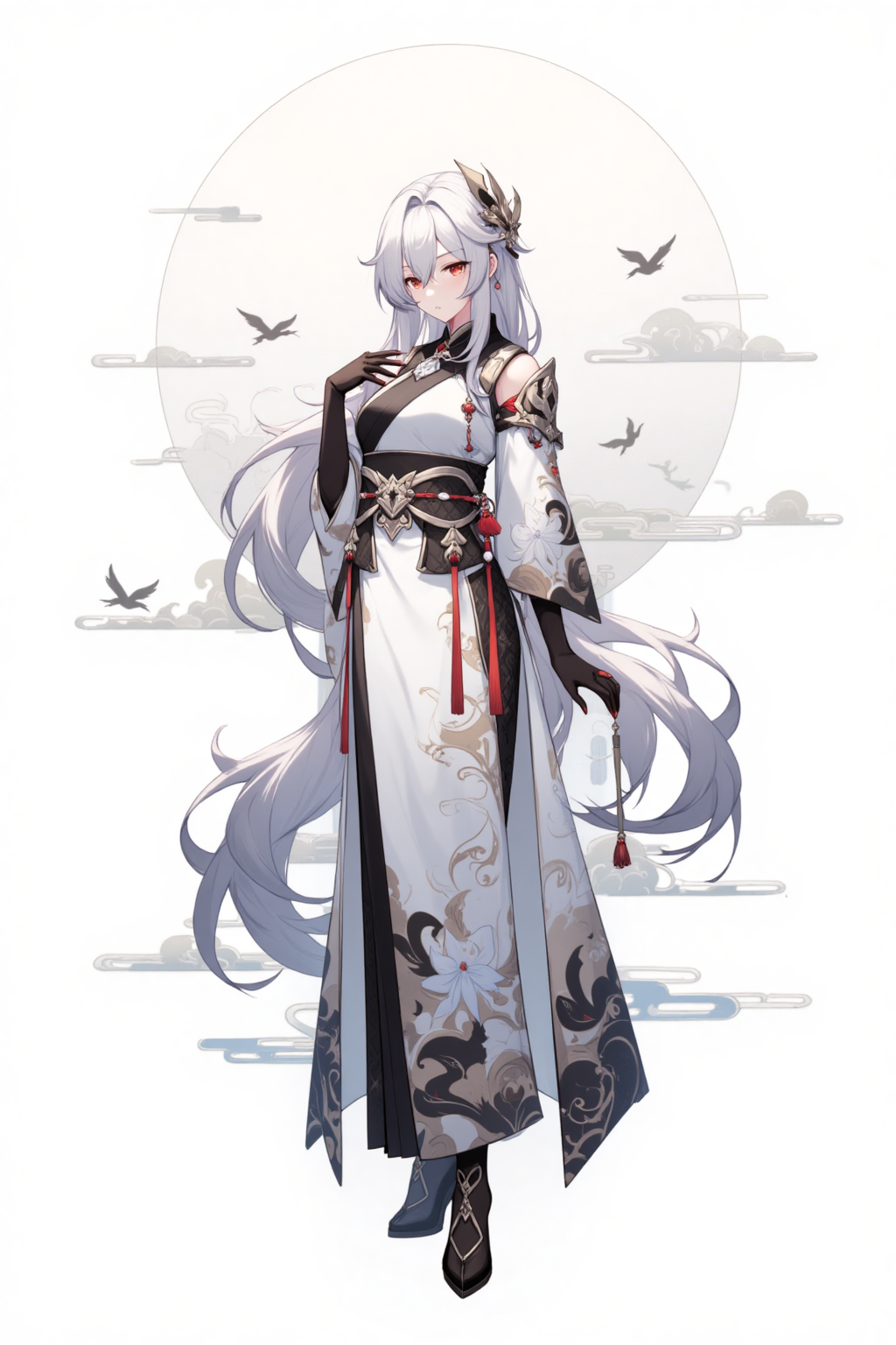 古风白发红眸少女立绘