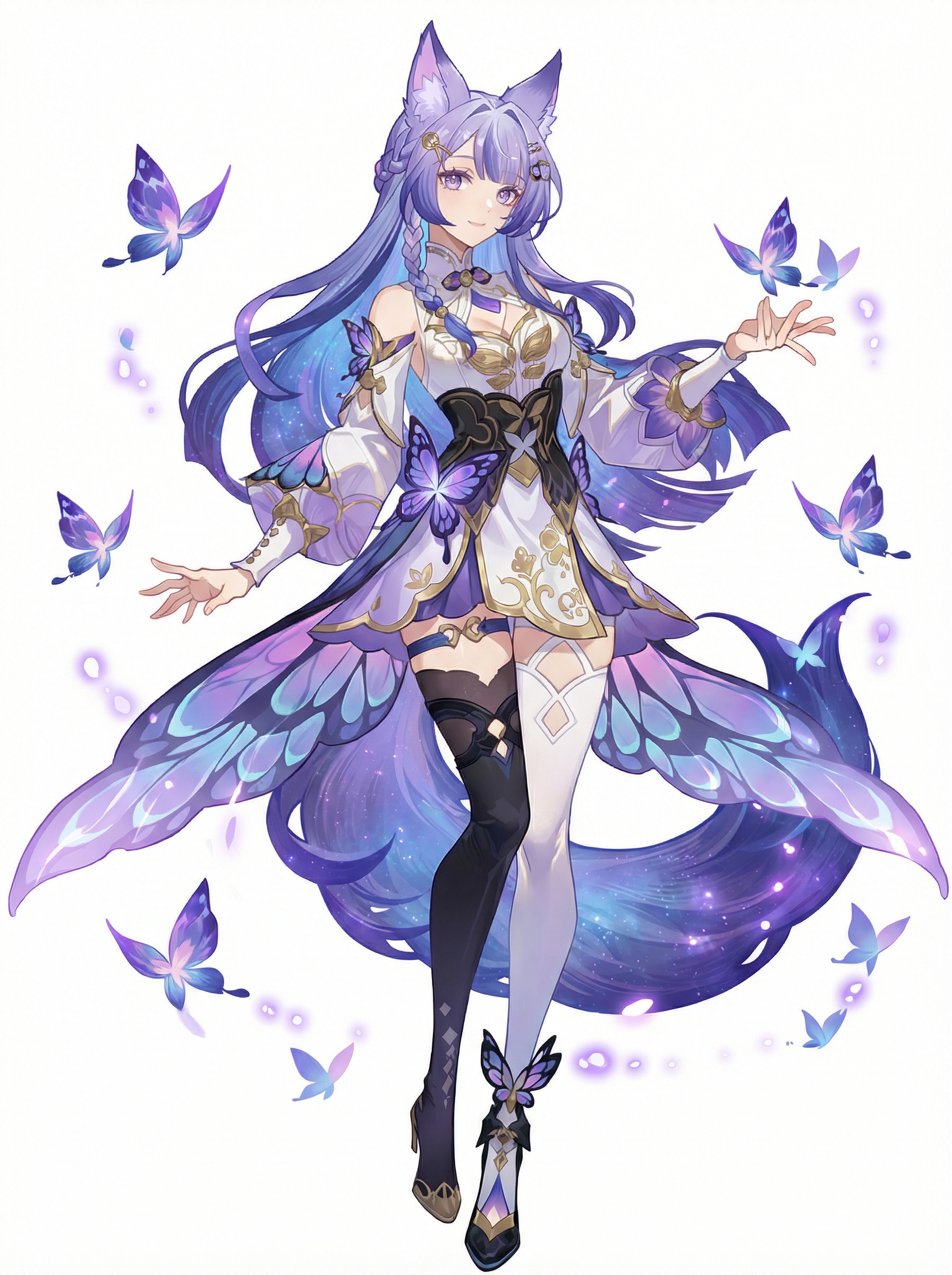 紫蓝蝶影风格的二次元兽耳少女立绘