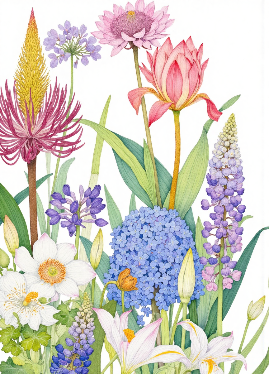 多彩花卉植物插画