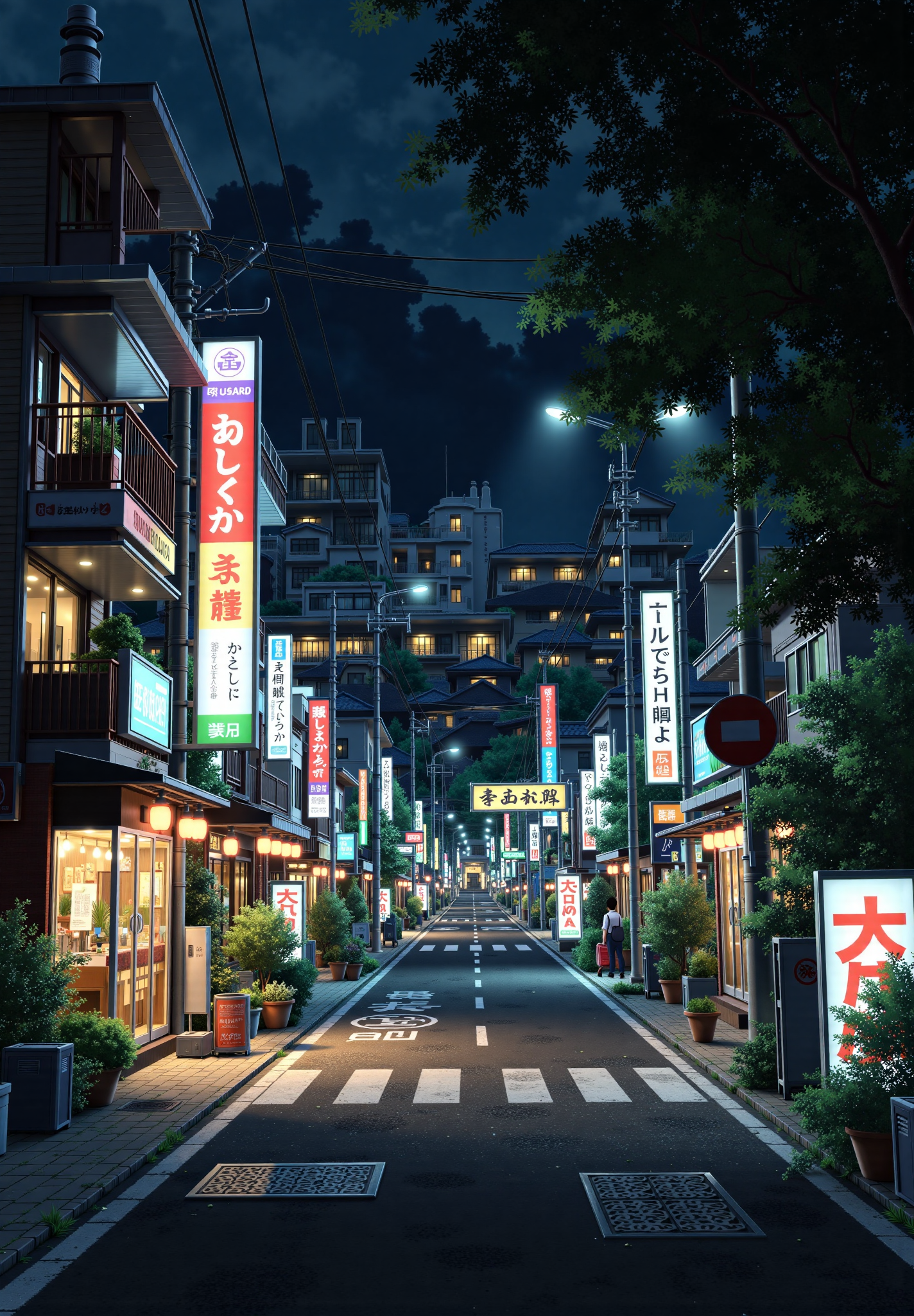 静谧夜色中的日本街道商店街