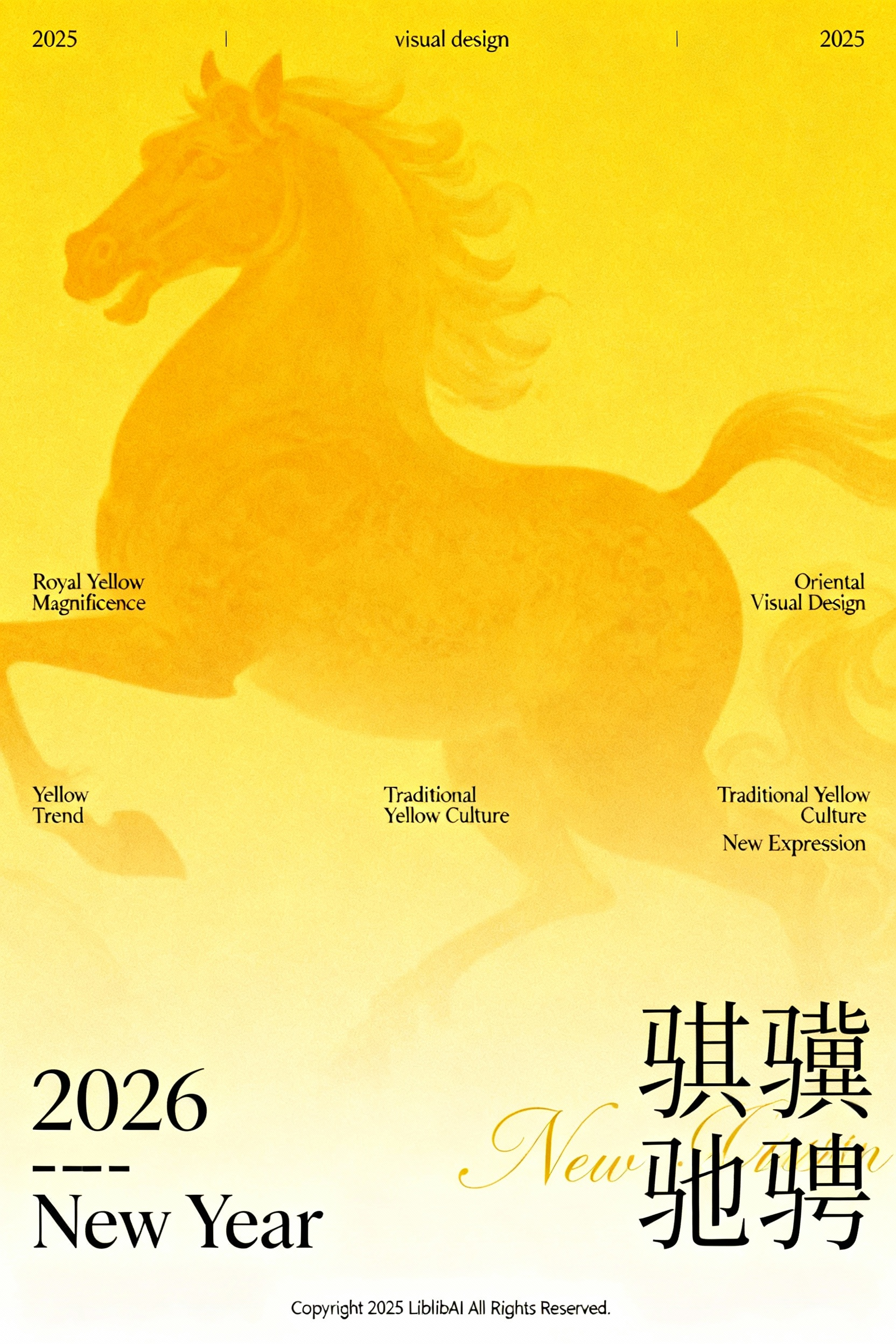 极简黄色马年海报2026新年