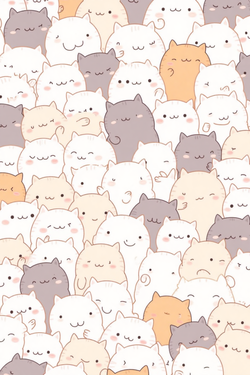 一群可爱猫咪的暖色系拥挤插画