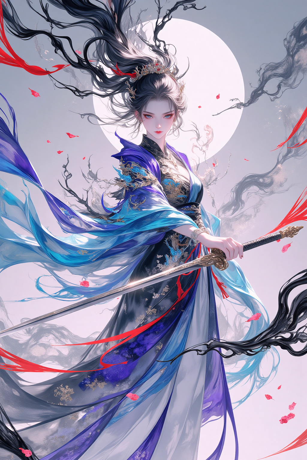 月下执剑的玄幻女武者
