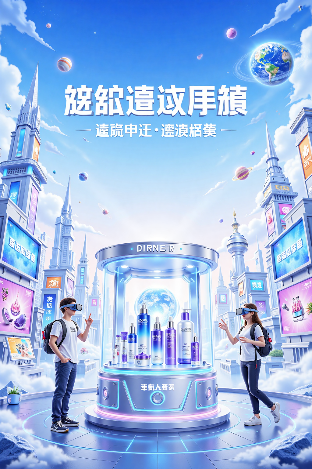 未来科技风护肤品牌太空主题宣传海报