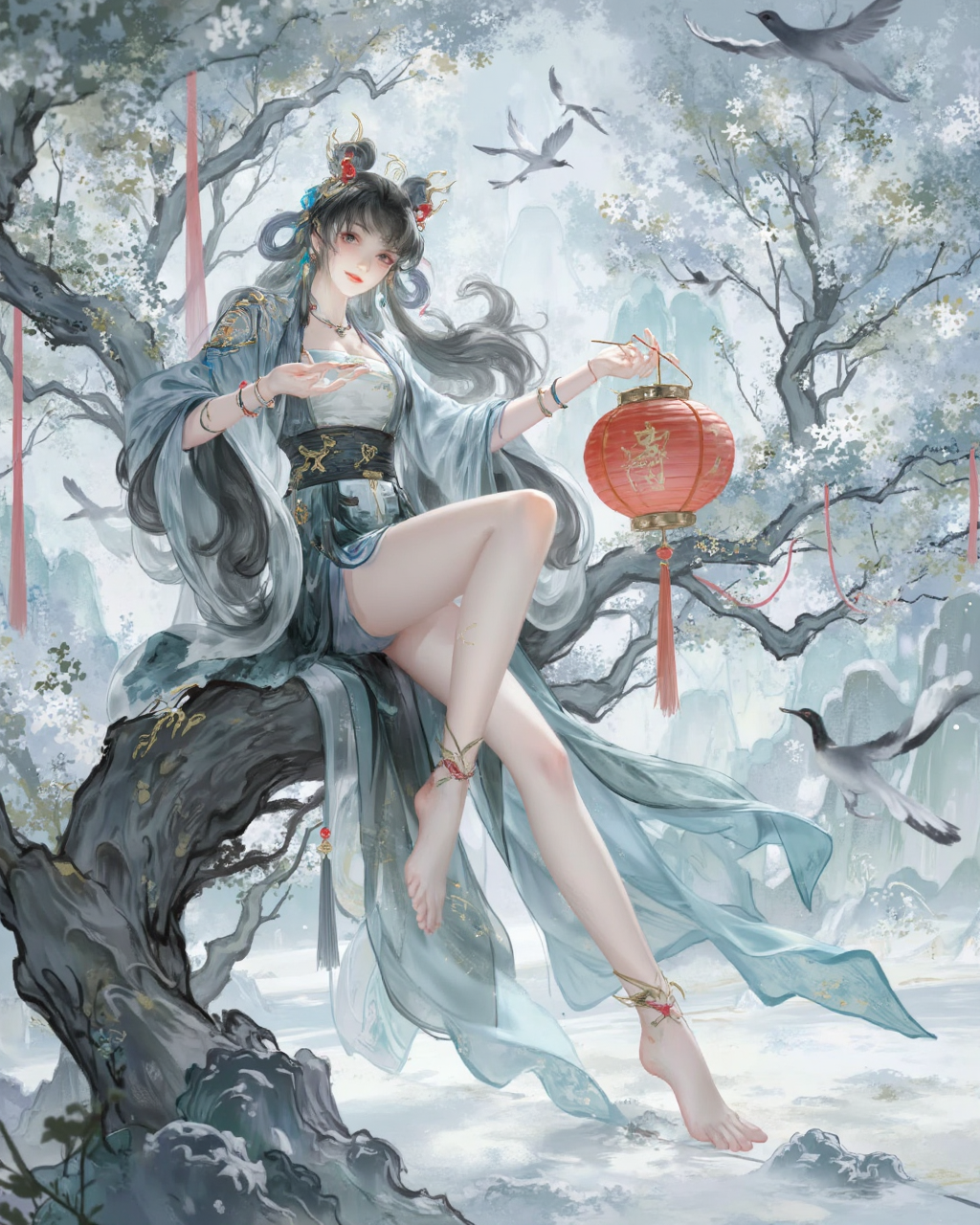 青雾林间的古风仙姿女子