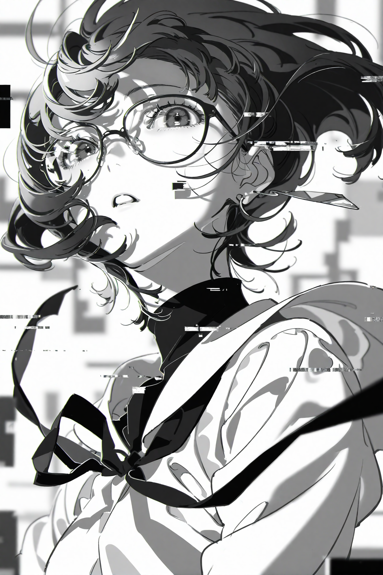 黑白赛博风格的侧身人物插画