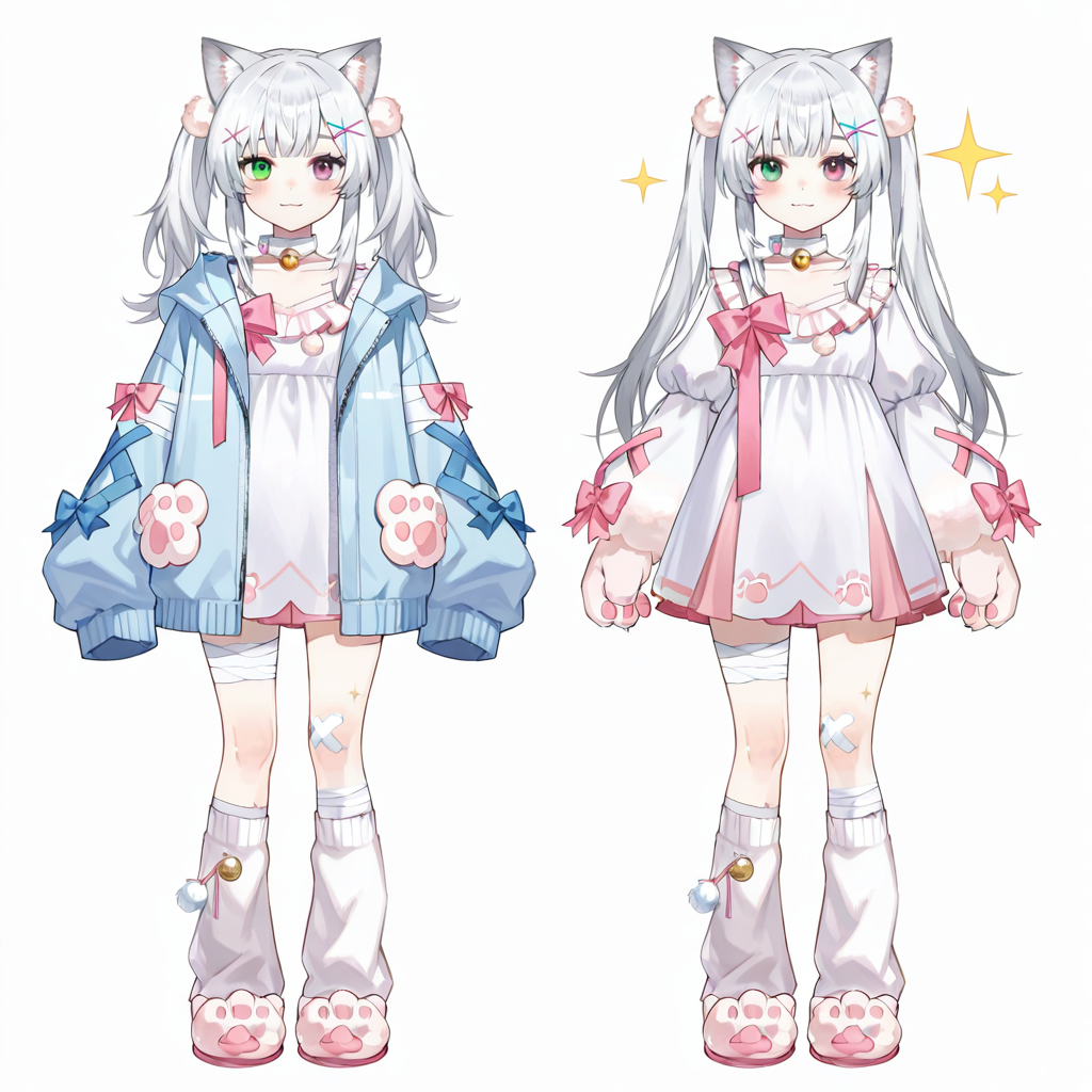 猫耳兽娘双版本服装设定图