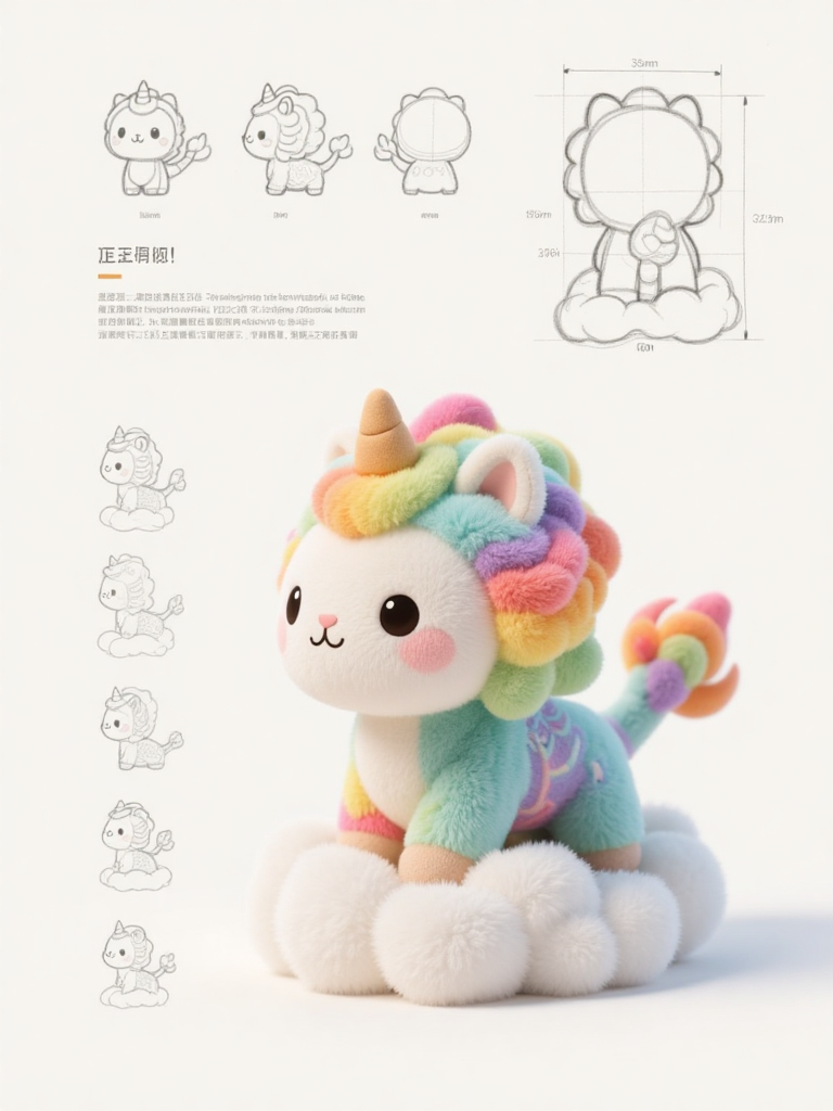 彩虹毛绒独角兽萌宠手办设计图