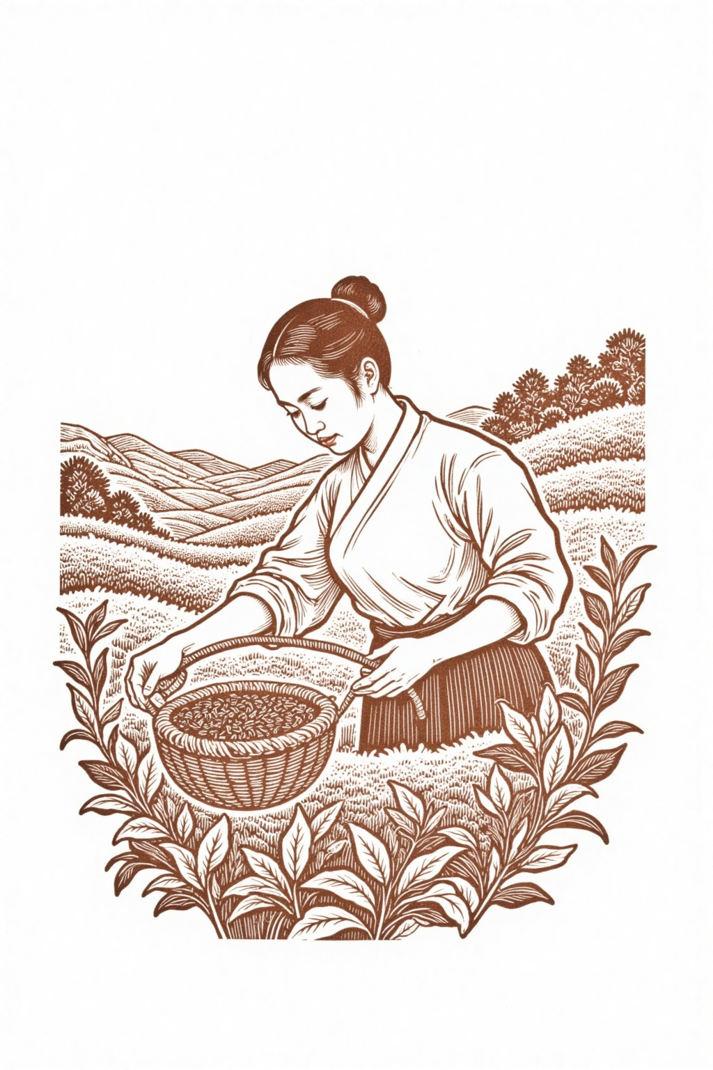 传统农耕场景中的采摘劳作插画