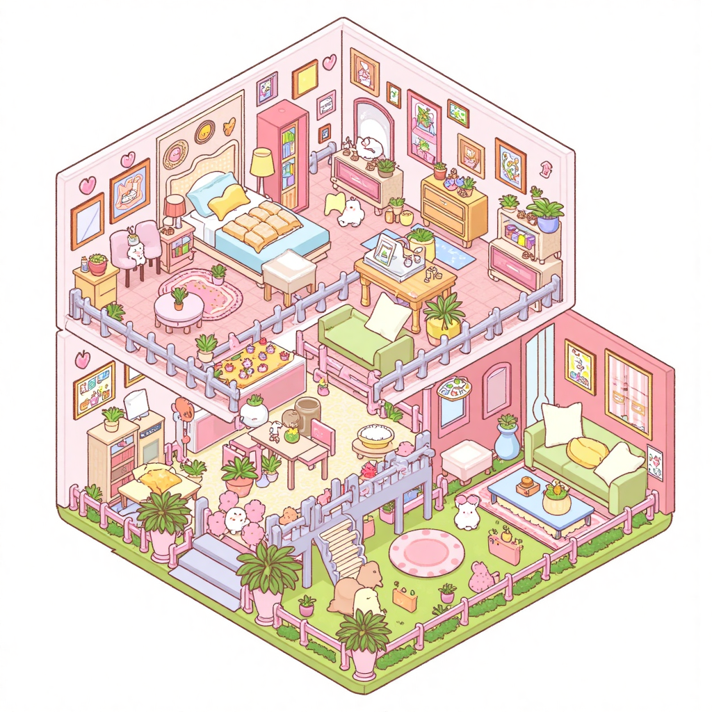 梦幻粉彩风的多层可爱小屋