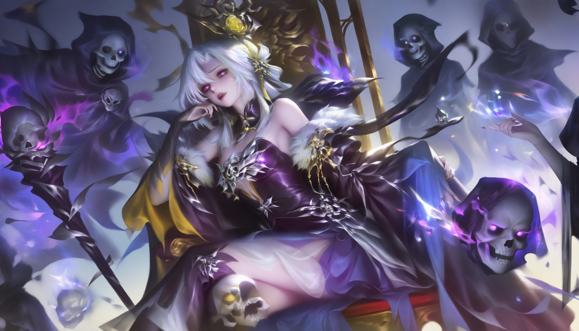 暗黑奇幻风格的白发女王坐像