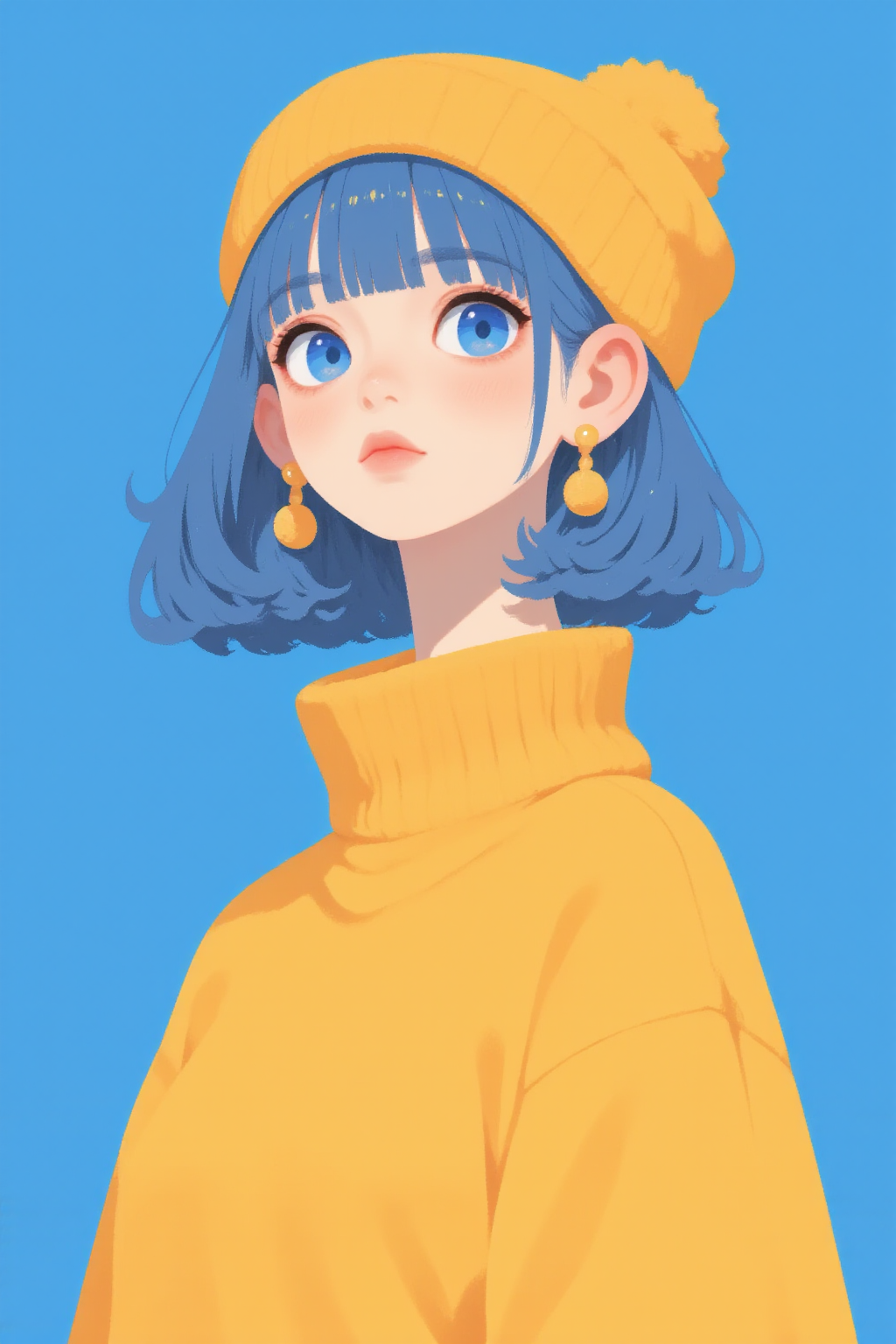 蓝黄撞色的冬日少女插画