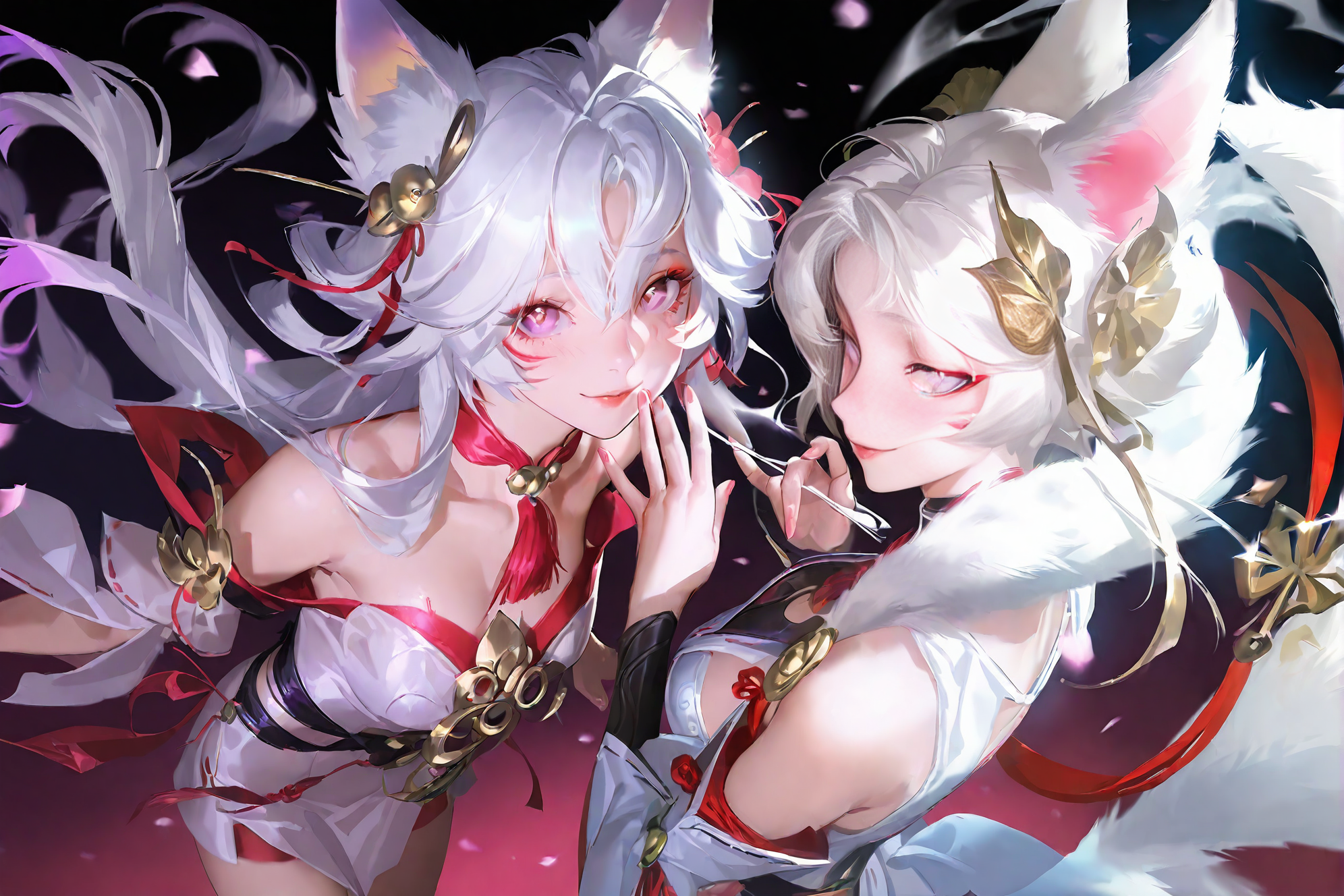 狐耳双生少女的华丽幻想插画