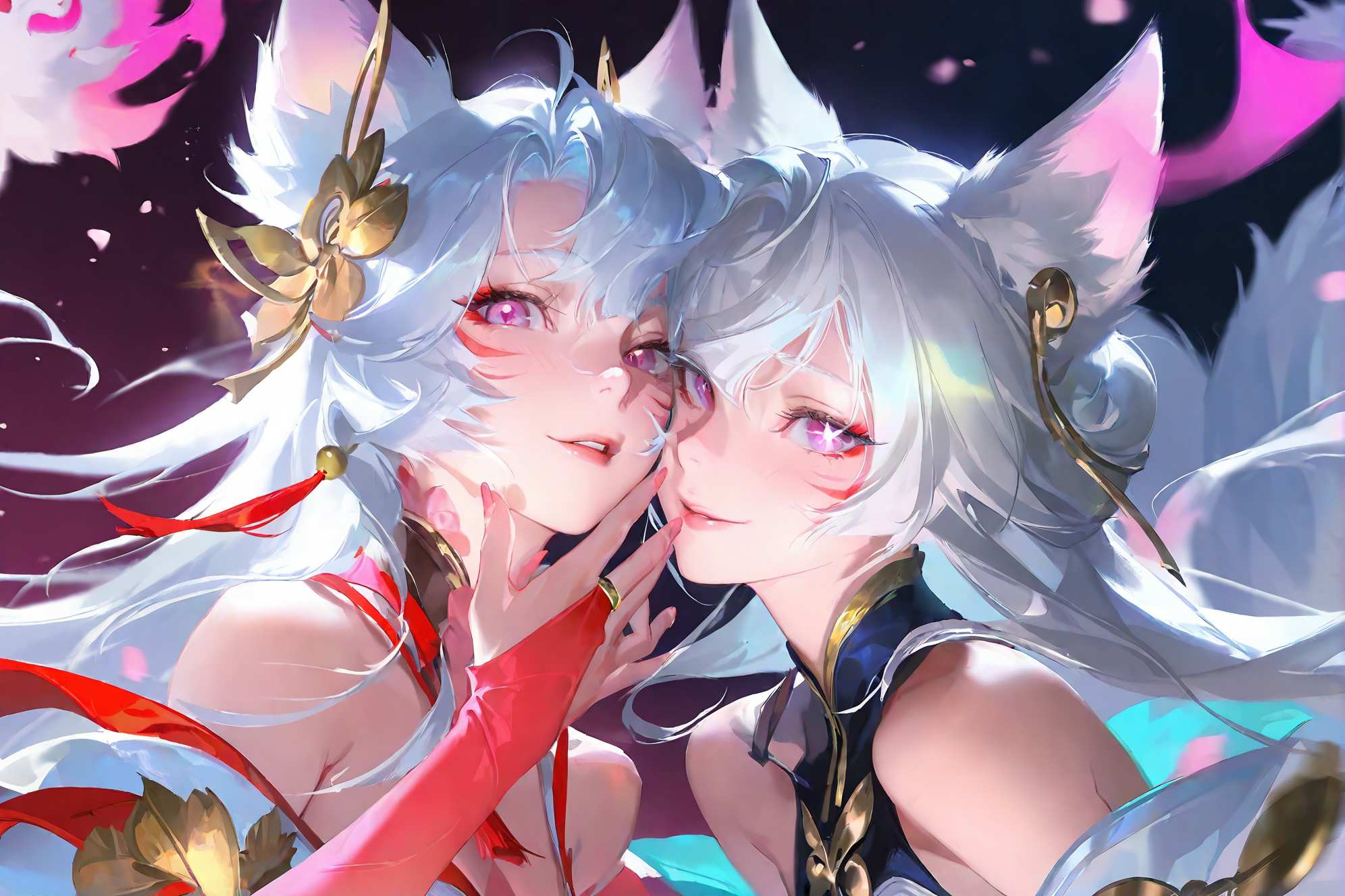 狐耳双生少女的华丽幻想插画