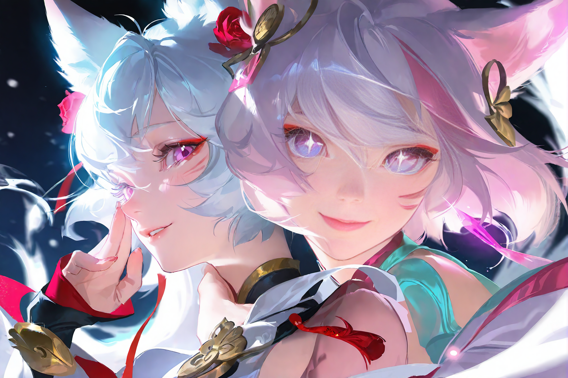 狐耳双生少女的华丽幻想插画
