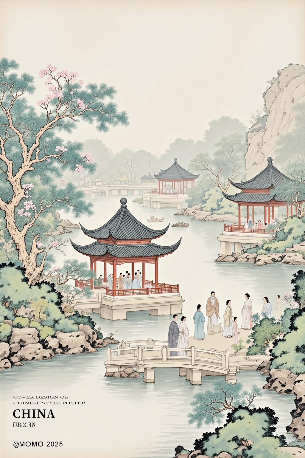 中式水墨工笔画海报