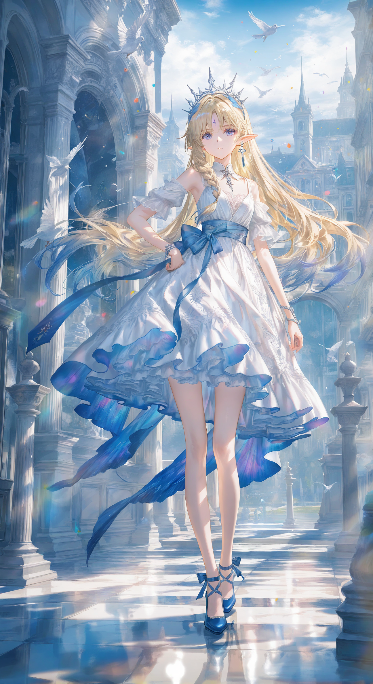 蓝白礼裙的幻想宫廷少女