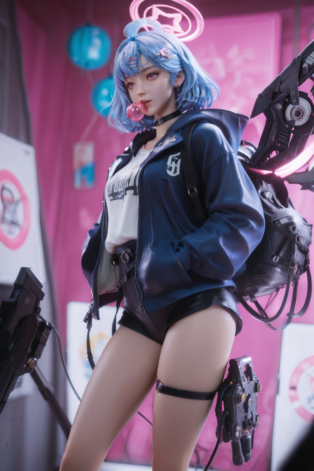 赛博霓虹风蓝发机械少女