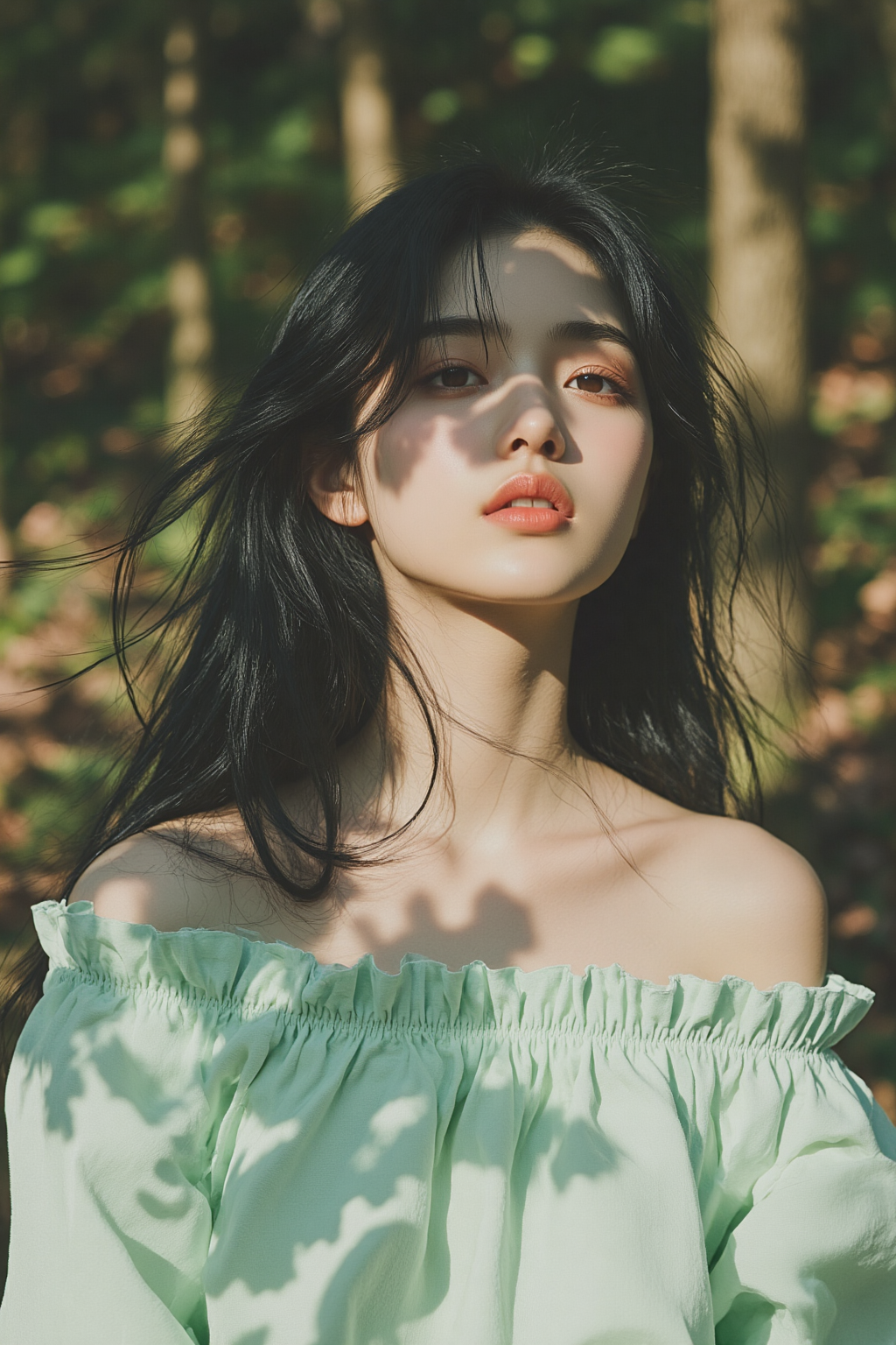 林间阳光下的清新人像