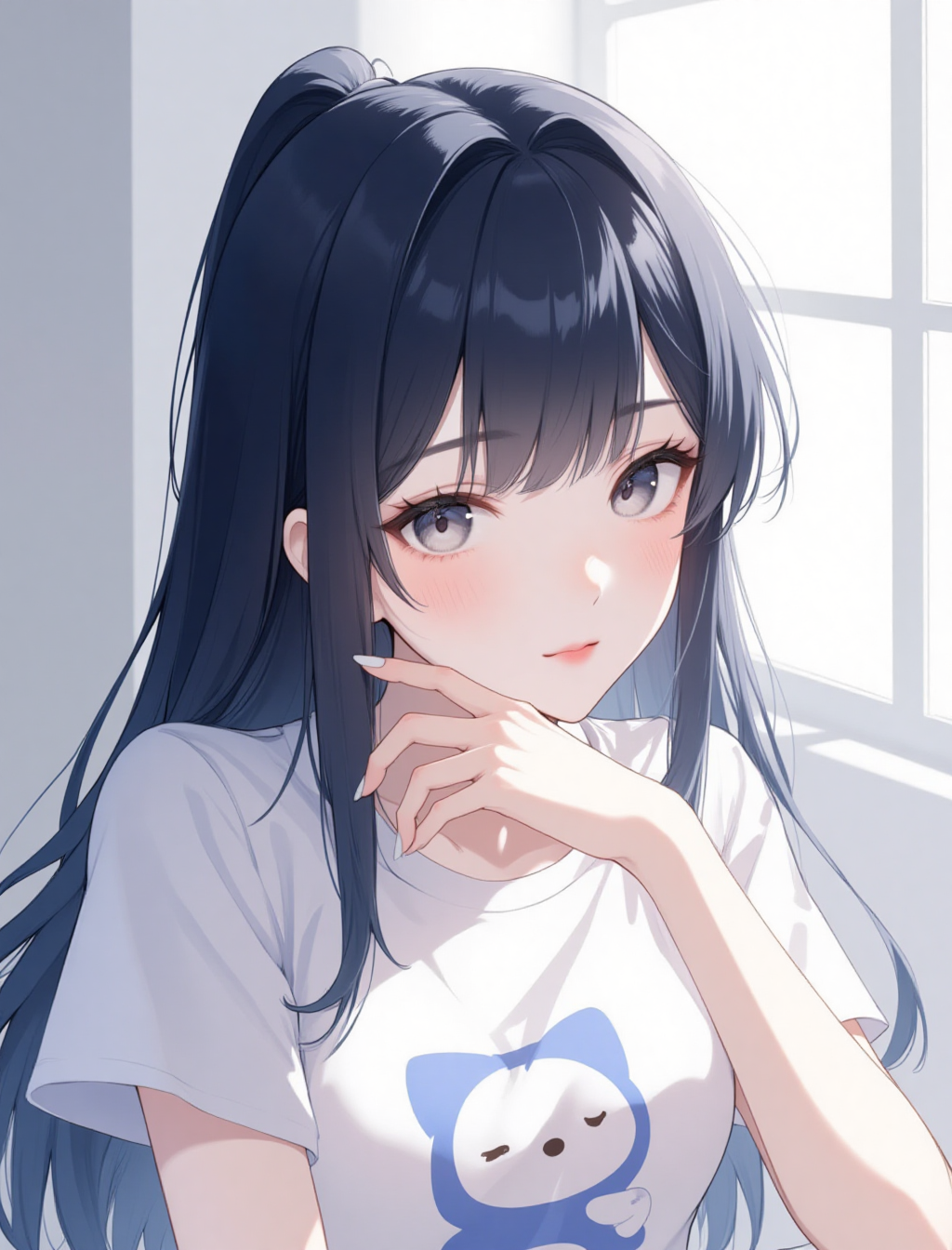 窗边的长发少女插画
