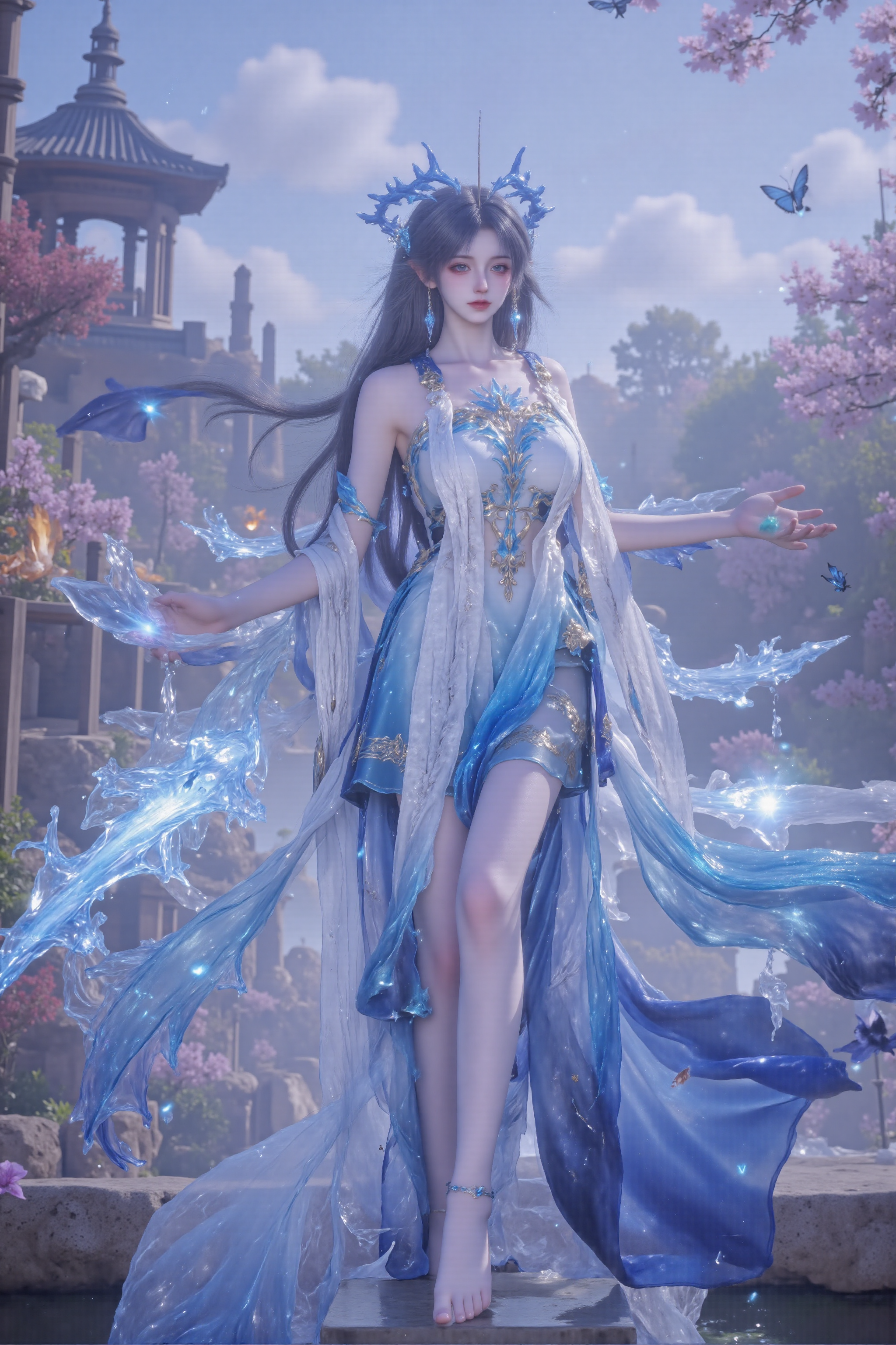 月光下的冰蓝蝶翼女神